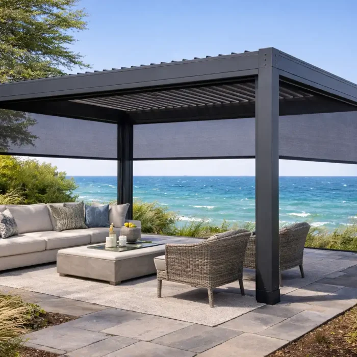 solar mesh with lake views